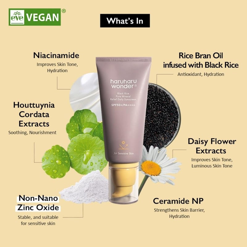 Haruharu Wonder Black Rice Pure Mineral Relief Daily Sunscreen With SPF50+ & PA++++ 50ml 