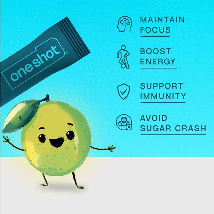 Oneshot Yummy Hydration Kids Electrolyte Drink Mix Lime Burst, Pack of 7's