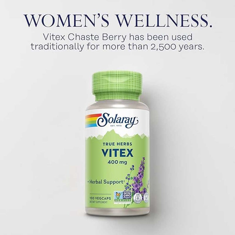Solaray Vitex Berry 400mg Women’s Supplement Veg Capsules, Pack of 100's