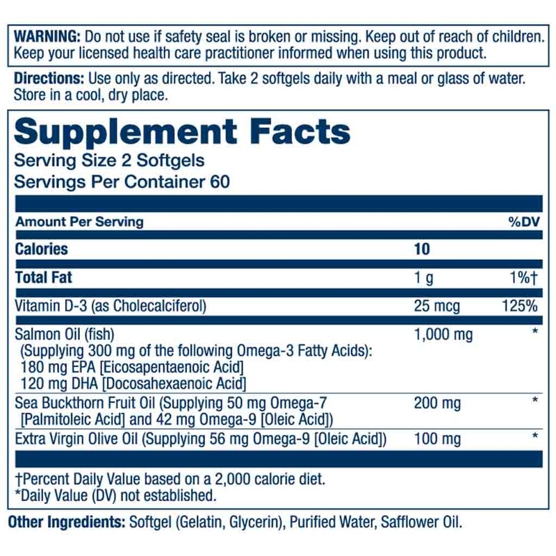 Solaray Super Omega 3-7-9 With Vitamin D3 & Salmon Oil Softgels For Heart Health, Pack of 120’s 