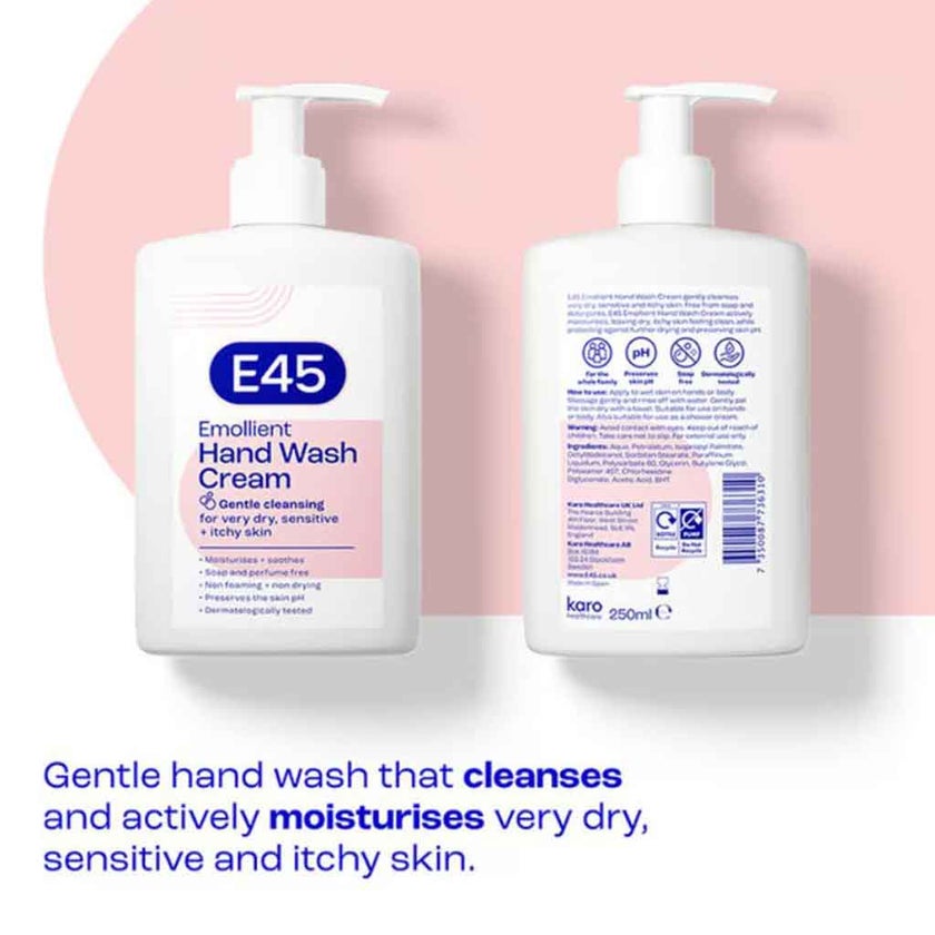 E45 Emollient Hand Wash Cream For Very Dry, Sensitive Skin 250ml