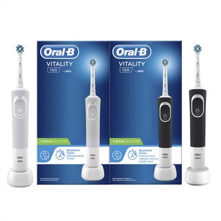 Braun Oral B Vitality 100 Cross Action Electric Rechargeable Toothbrush D100.413.1 - Black & White, TWIN PACK