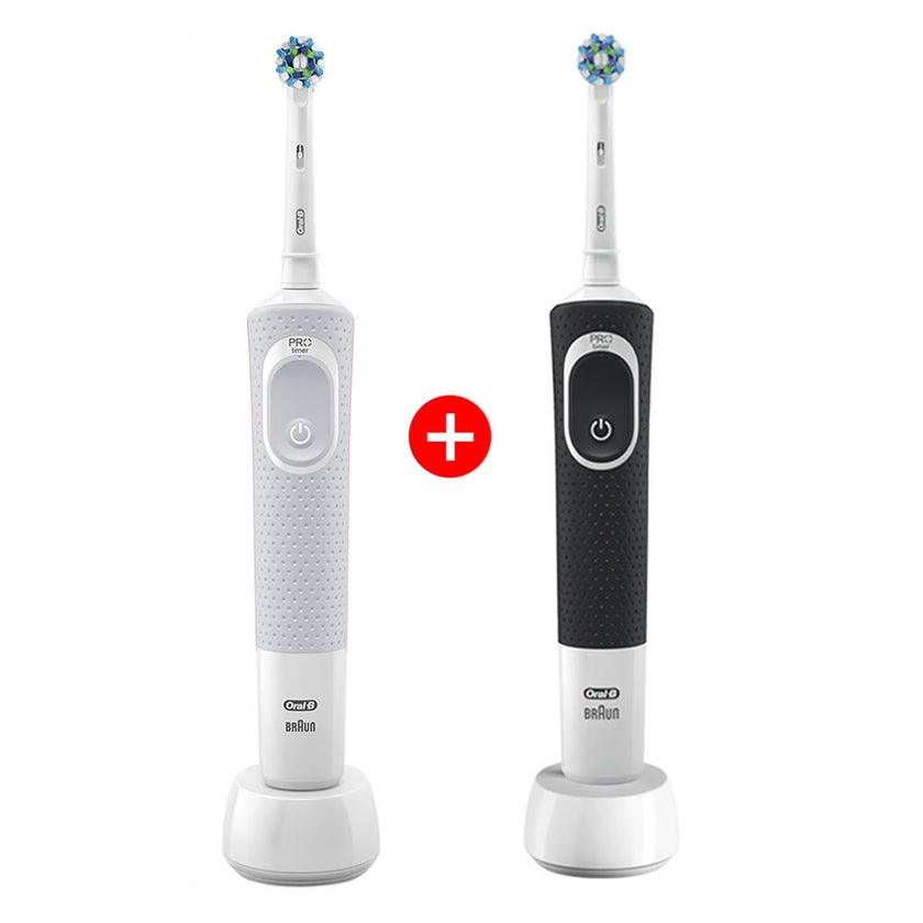 Oral B Vitality 100 Cross Action Electric Rechargeable Toothbrush D100.413.1 - Black & White, TWIN PACK
