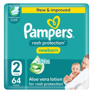 Pampers Rash Protection Size 2, 3-8kg Newborn Diapers, Pack of 64's