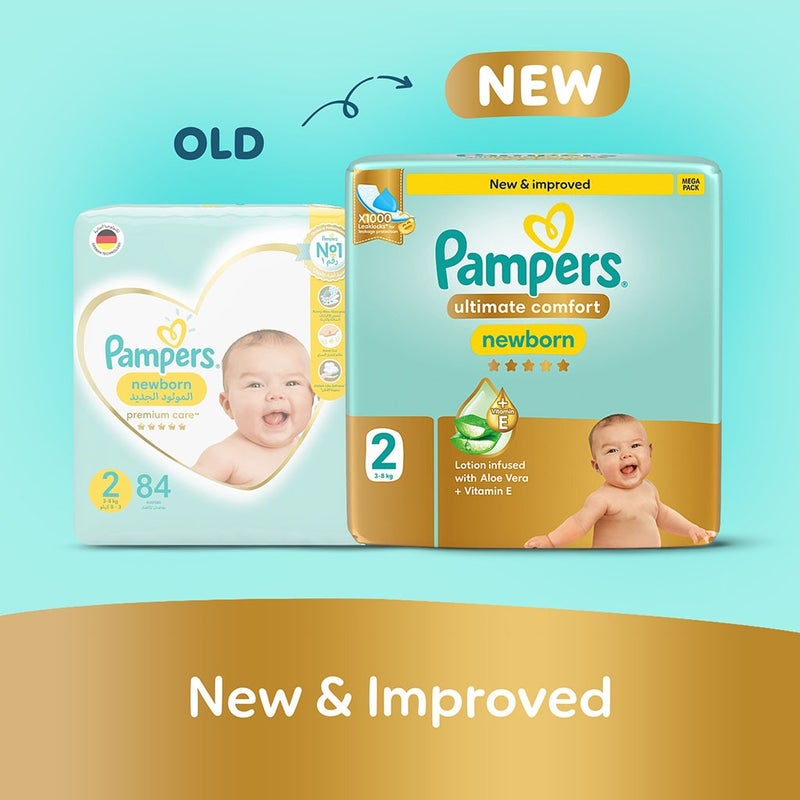Pampers Ultimate Comfort Size 2, 3-8kg Newborn Diapers, Pack of 46's