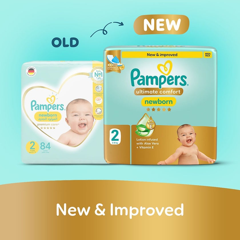 Pampers Ultimate Comfort Size 2, 3-8kg Newborn Diapers, Pack of 84's