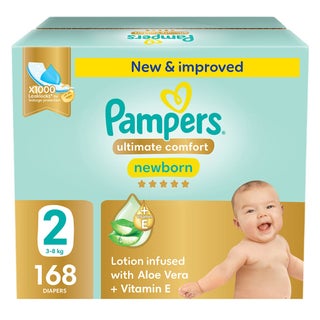 Pampers Ultimate Comfort Size 2, 3-8kg Newborn Diapers, Pack of 168's