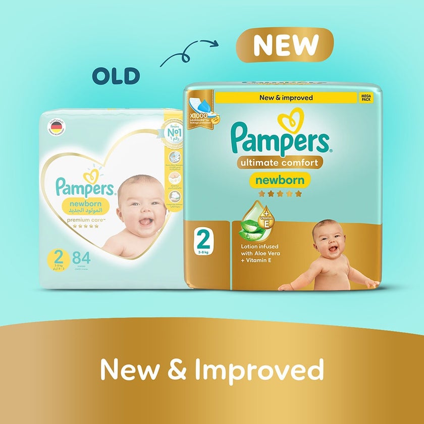 Pampers Ultimate Comfort Size 2, 3-8kg Newborn Diapers, Pack of 168's