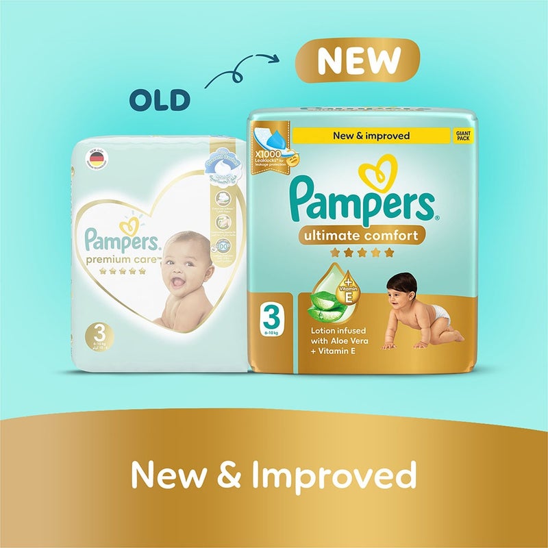 Pampers Ultimate Comfort Size 3, 6-10kg Baby Diapers, Pack of 62's