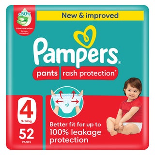 Pampers Rash Protection Size 4, 9-14kg Baby Diaper Pants, Pack of 52's