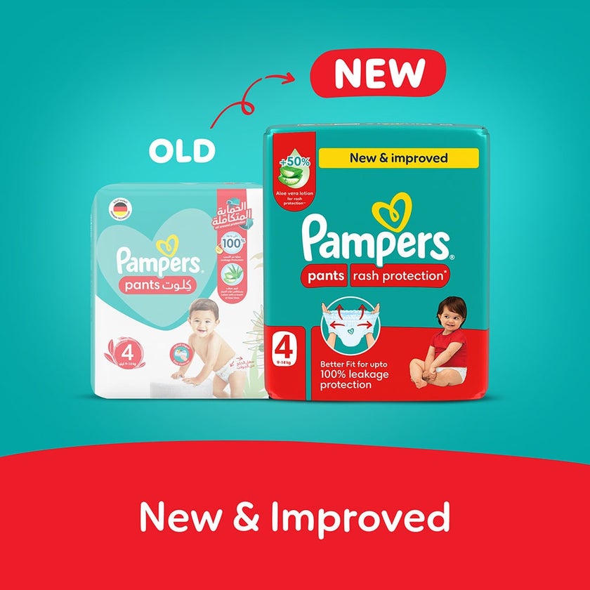 Pampers Rash Protection Size 4, 9-14kg Baby Diaper Pants, Pack of 112's