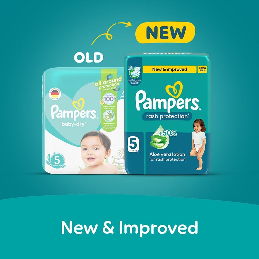 Pampers Rash Protection Size 5, 11-16kg Baby Diapers, Pack of 104's