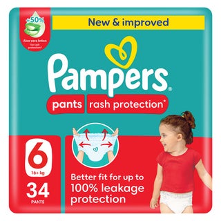 Pampers Rash Protection Size 6, 16+kg Baby Diaper Pants, Pack of 34's