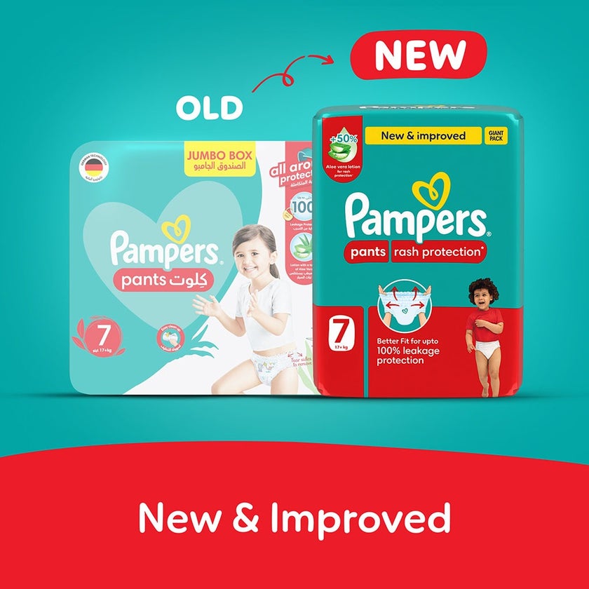 Pampers Rash Protection Size 7, 17+kg Baby Diaper Pants, Pack of 40's