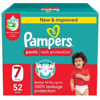 Pampers Rash Protection Size 7, 17+kg Baby Diaper Pants, Pack of 52's