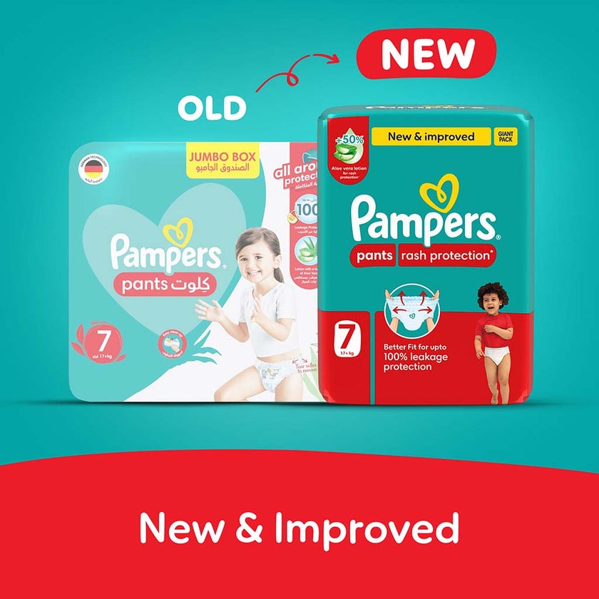 Pampers Rash Protection Size 7, 17+kg Baby Diaper Pants, Pack of 52's