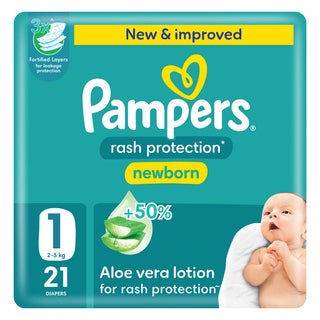 Pampers Rash Protection Size 1, 2-5kg Newborn Diapers, Pack of 21's