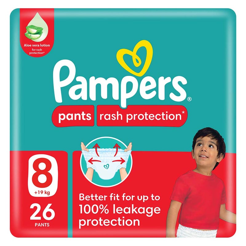 Pampers Rash Protection Size 8, 19+kg Baby Diaper Pants, Pack of 26's