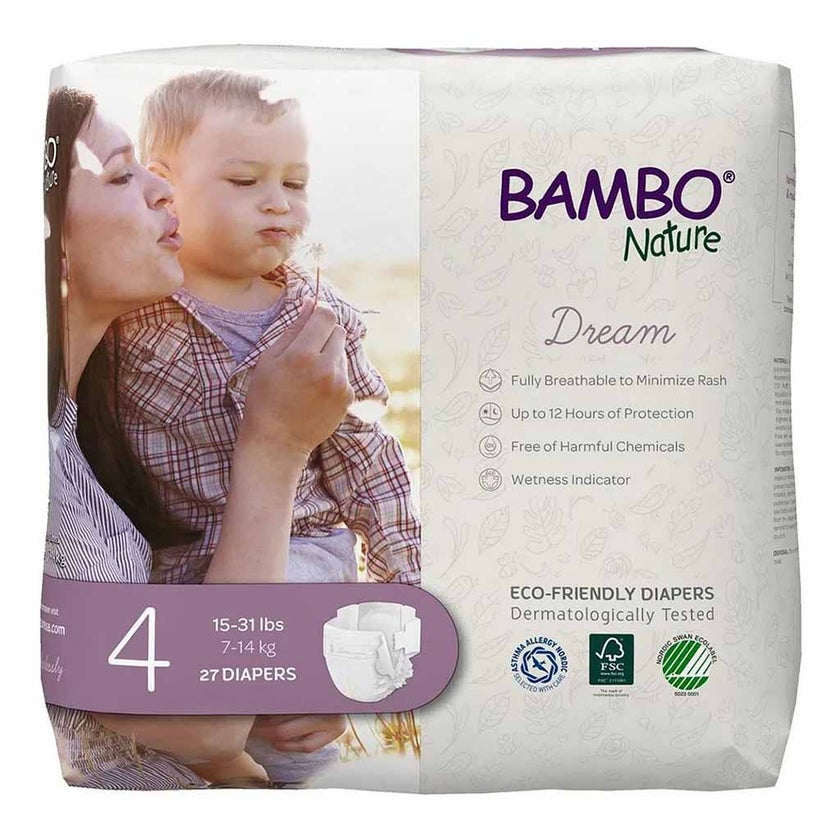 Bambo Nature Dream Size 4, 7-14kg Eco-Friendly Baby Diapers, Pack of 27's