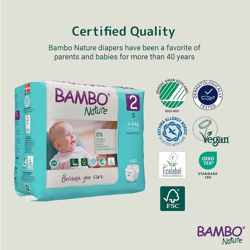 Bambo Nature Size 3, 4-8kg Eco-Friendly Baby Diapers, Pack of 52's