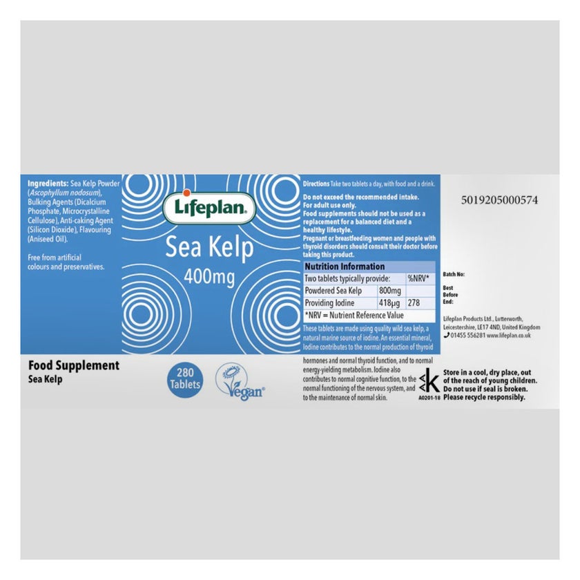 Lifeplan Sea Kelp 400mg Supplement Tablets, Pack of 280’s