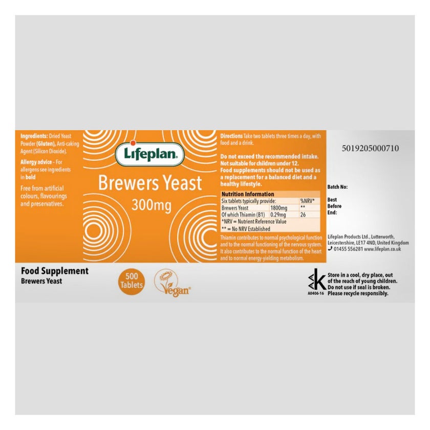 Lifeplan Brewers Yeast 300mg Tablets, Pack of 500’s
