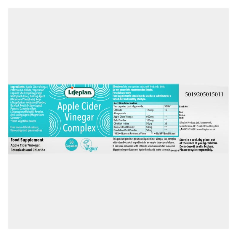Lifeplan Apple Cider Vinegar Complex Capsules, Pack of 50’s