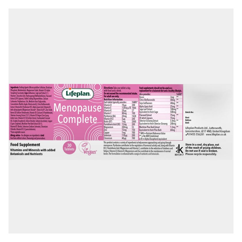 Lifeplan Menopause Complete Tablets For Women’s Health, Pack of 30’s