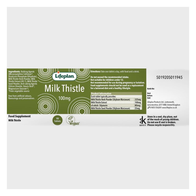 Lifeplan Milk Thistle Extract 100mg Tablets, Pack of 90’s