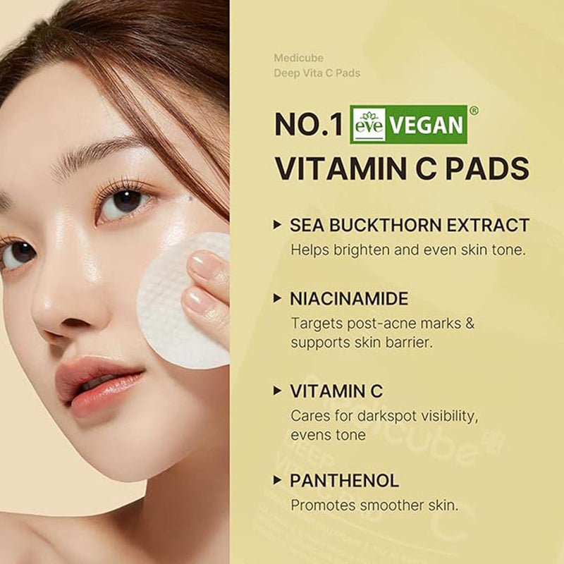Medicube Deep Vita C With 2% Niacinamide Facial Toner Pads For Dark Spots & Blemish Care 150g, Pack of 70's