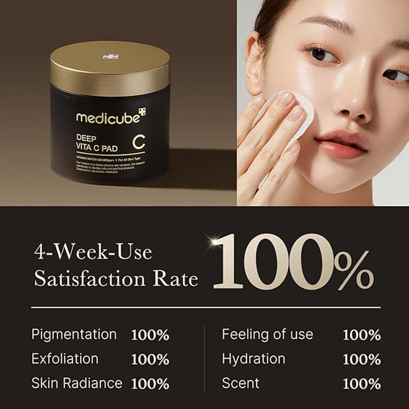 Medicube Deep Vita C With 2% Niacinamide Facial Toner Pads For Dark Spots & Blemish Care 150g, Pack of 70's