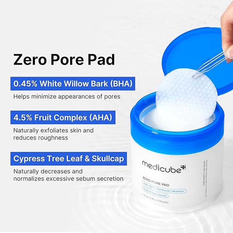 Medicube Zero Pore 2.0 AHA + BHA Facial Toner Pads For Pore Tightening 155g, Pack of 70's