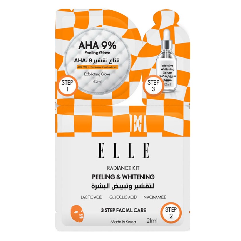 Elle Radiance Kit Peeling & Whitening Face Sheet Mask 21ml, Pack of 4’s