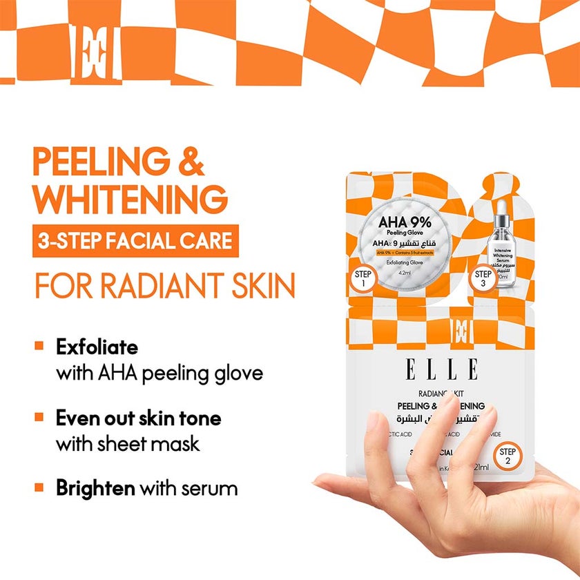 Elle Radiance Kit Peeling & Whitening Face Sheet Mask 21ml, Pack of 4’s