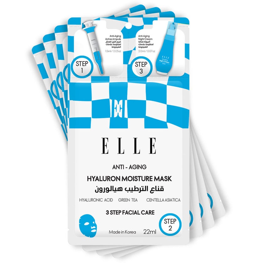 Elle Anti Aging Kit Hyaluron Moisture Face Sheet Mask 22ml, Pack of 4’s