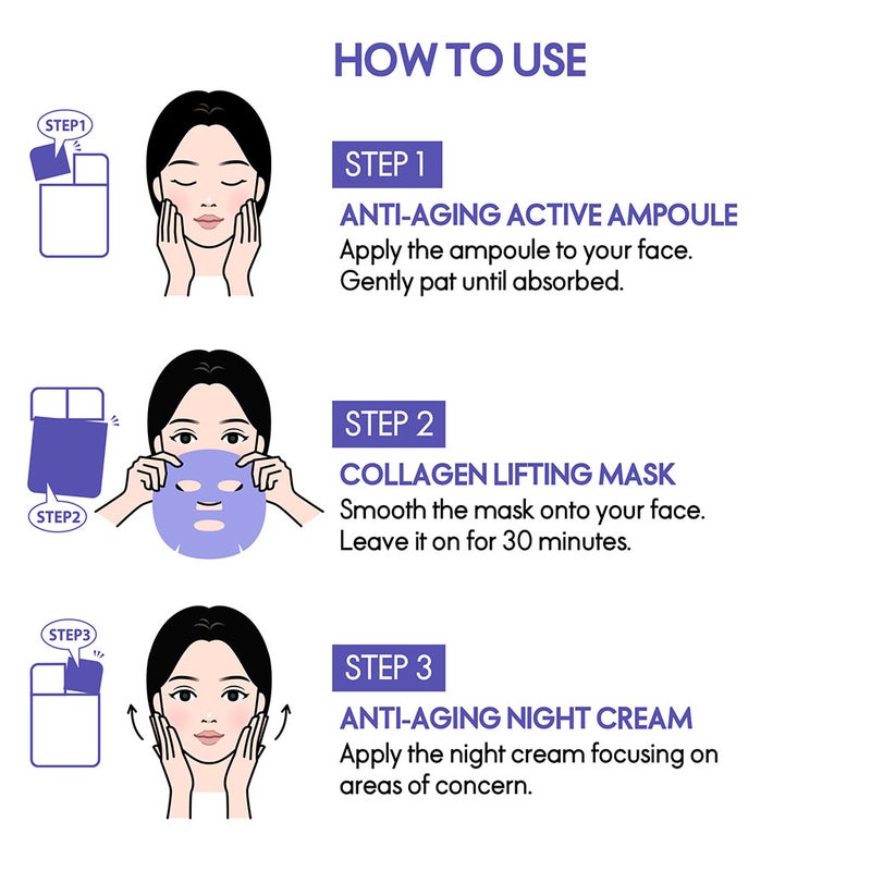 Elle Anti Aging Kit Collagen Lifting Face Sheet Mask 22ml, Pack of 4’s