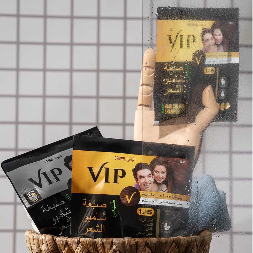 VIP Natural Hair Colour Shampoo Sachet 20ml, Color - Brown 