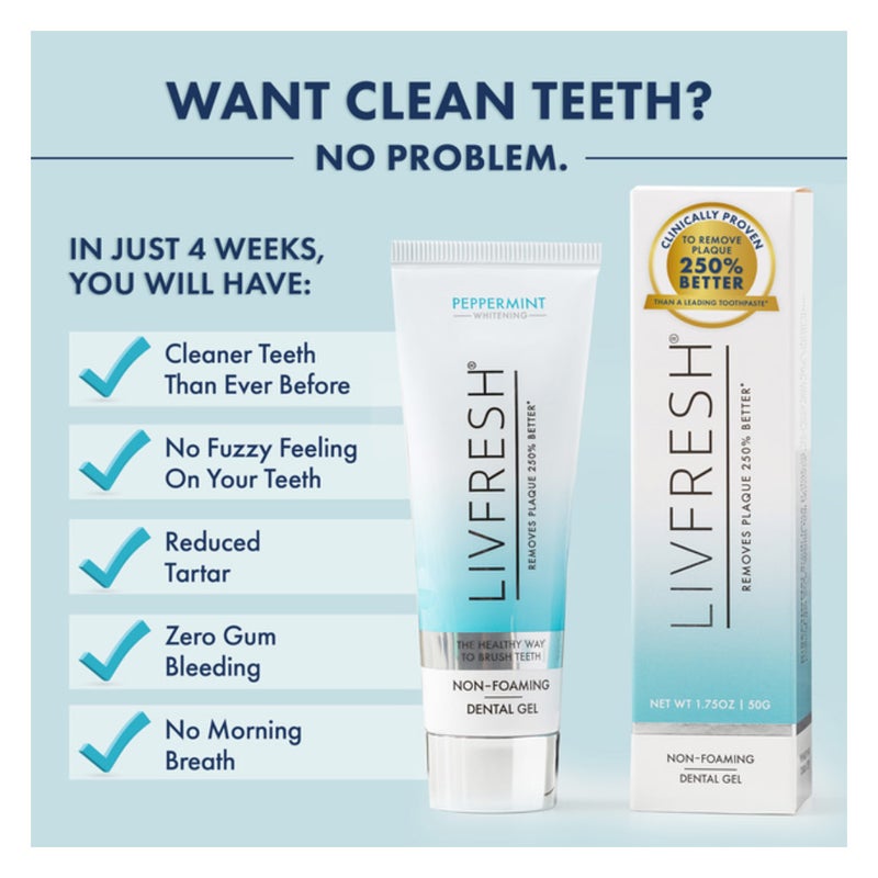 Livfresh Peppermint Whitening Non-Foaming Gel Toothpaste 50g
