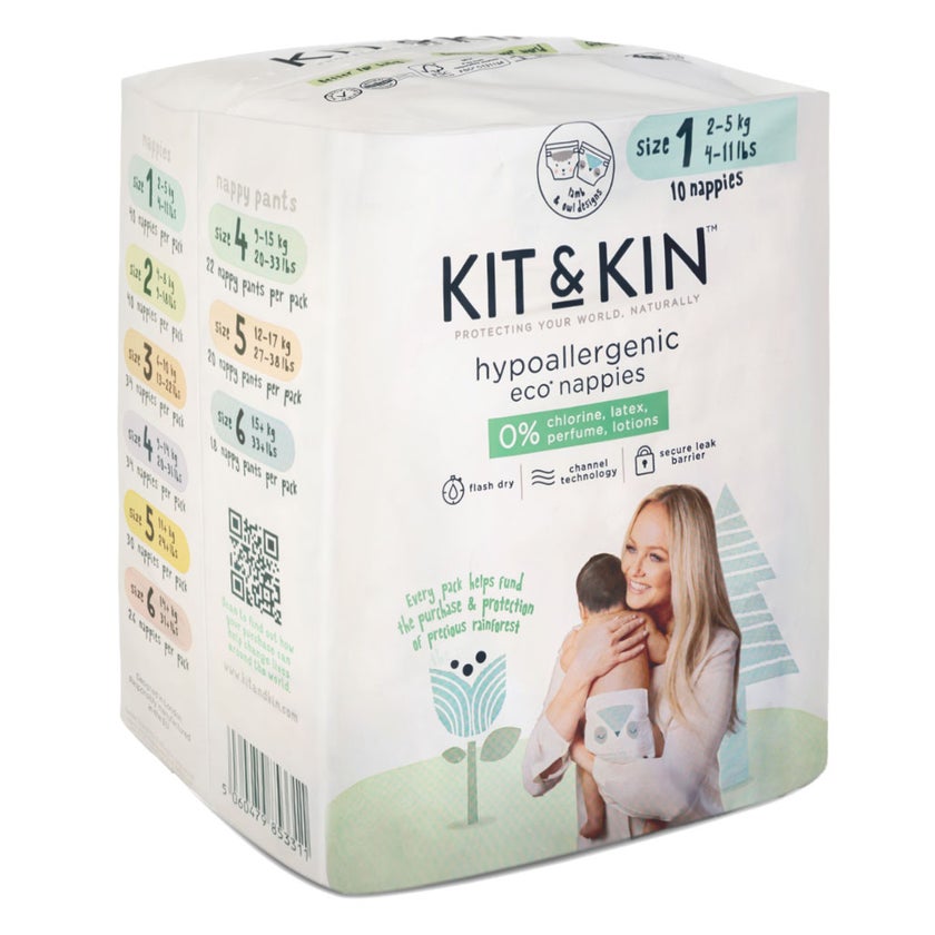 Kit & Kin Eco Friendly Hypoallergenic Size 1 Baby Diapers For 2-5Kg, Pack of 38’s