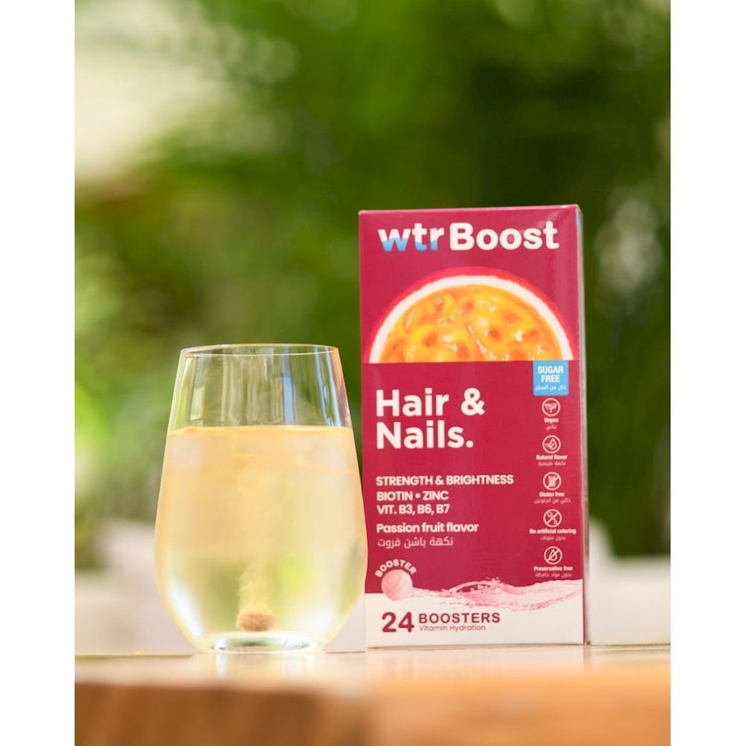 WTR Boost Hair & Nails Effervescent Boosters - Passion Fruit Flavor, Pack of 24's