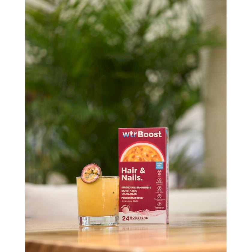 WTR Boost Hair & Nails Effervescent Boosters - Passion Fruit Flavor, Pack of 24's