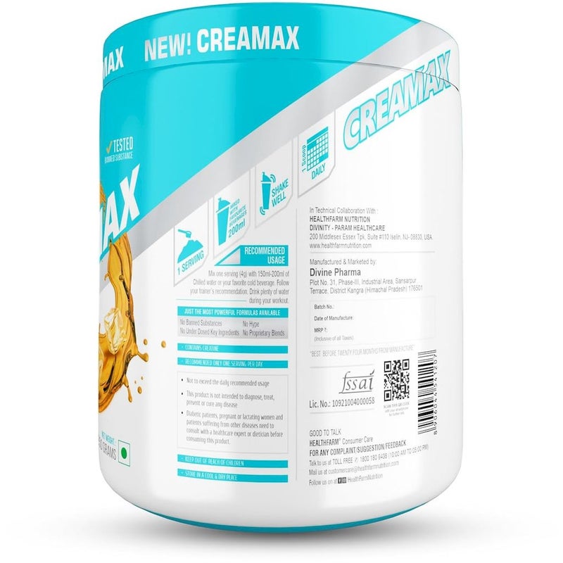 Healthfarm Creamax Creatine Monohydrate Powder - Orange Burst 250g, 62 Servings