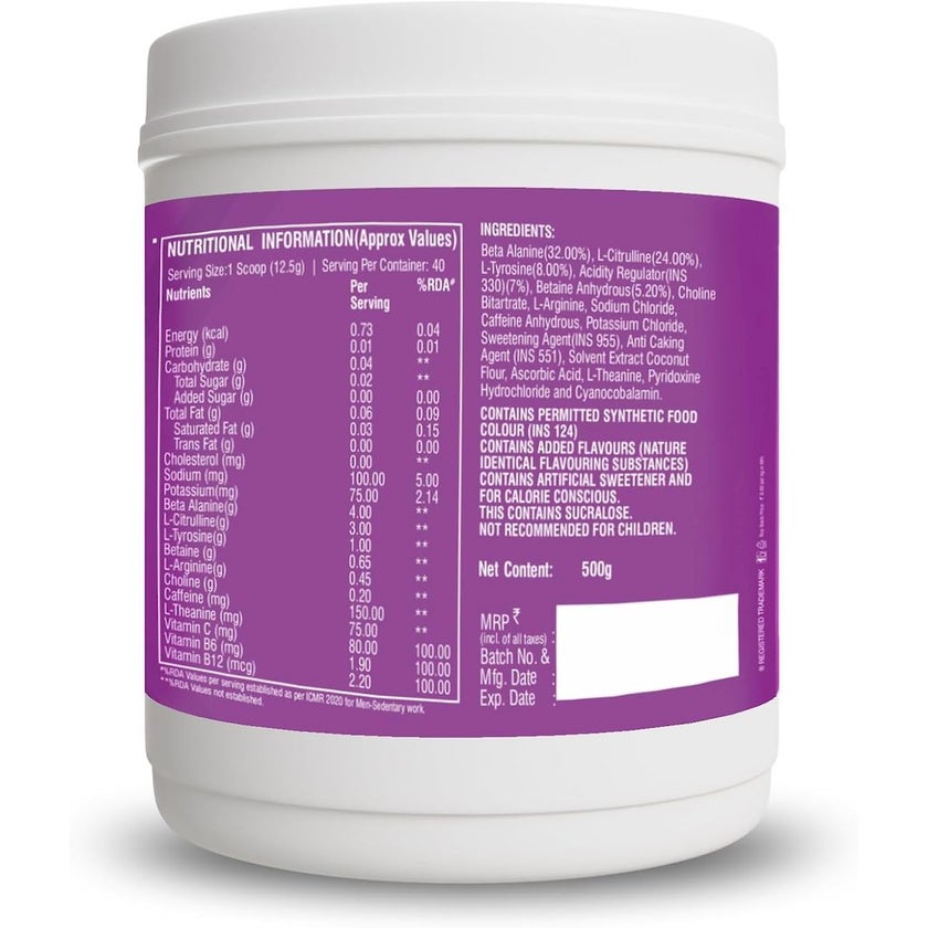 Healthfarm ThPreX Pre-Workout Supplement - Blackberry Lemonade Flavor 500g, 40 Servings