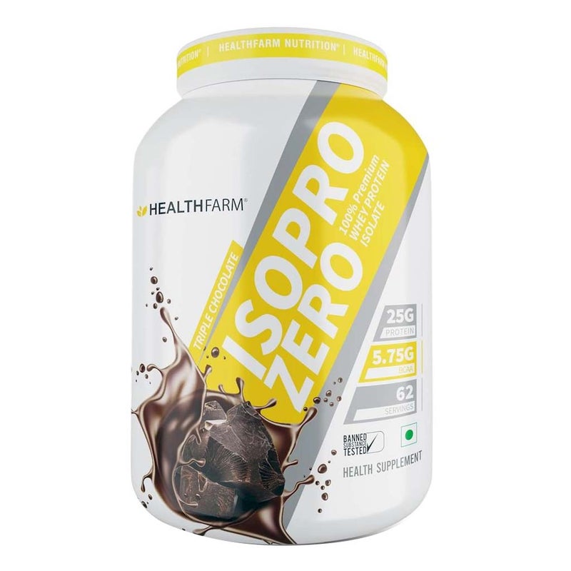 Healthfarm ISO Pro Zero Whey Protein Isolate Powder, Triple Chocolate 2kg - 62 Servings
