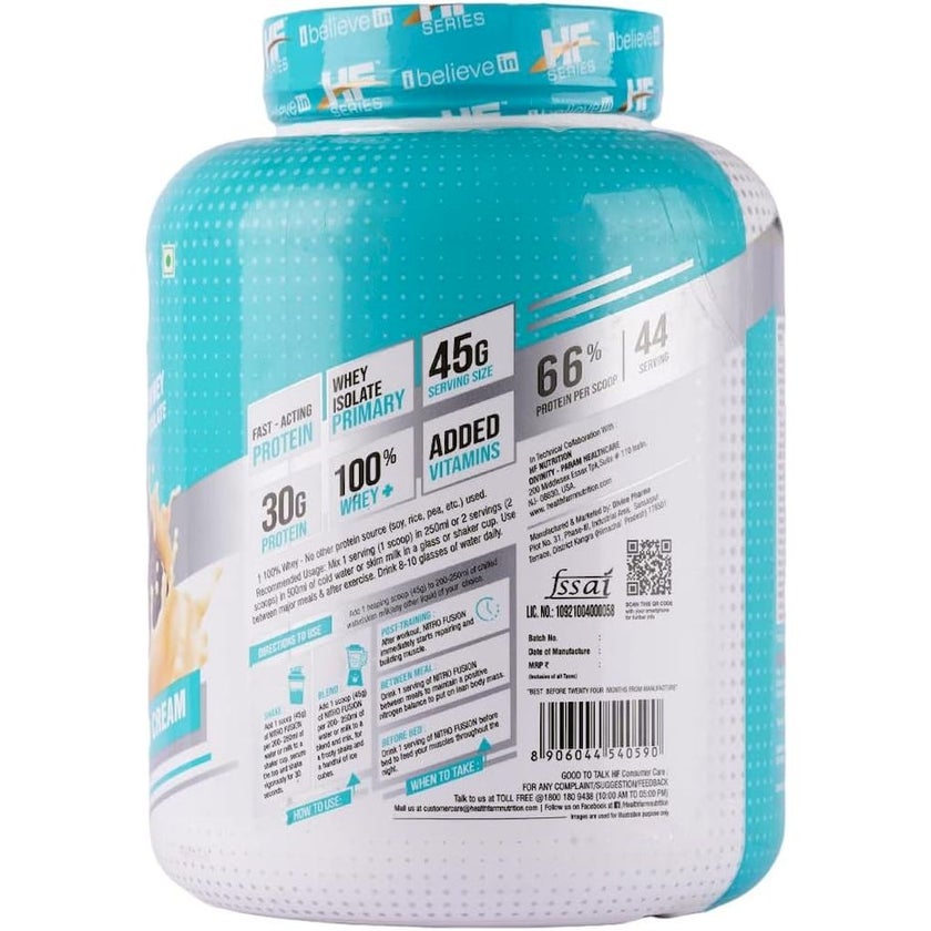 Healthfarm Nitro Fusion Whey Isolate Protein Powder - Cookies & Cream 2kg - 62 Servings