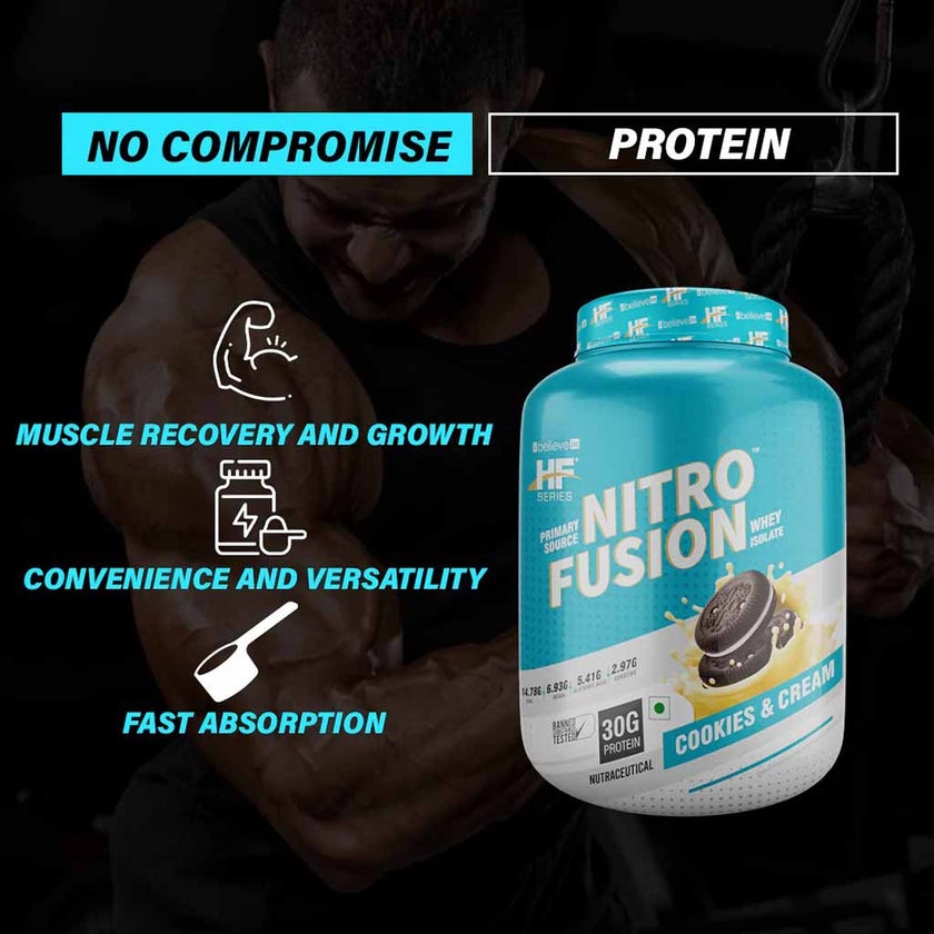 Healthfarm Nitro Fusion Whey Isolate Protein Powder - Cookies & Cream 2kg - 62 Servings