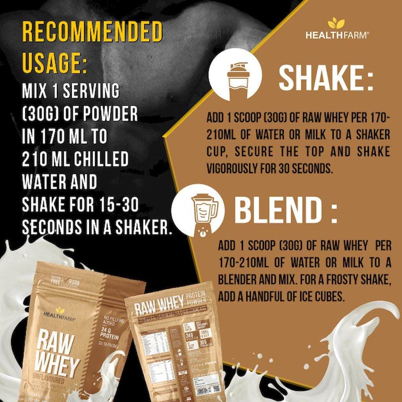 Healthfarm Raw Unflavored Whey Protein Powder 1kg - 33 Servings