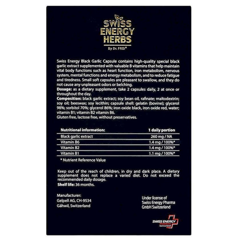 Swiss Energy Herbs Black Garlic With Vitamins B-Group Capsules, Pack of 20's