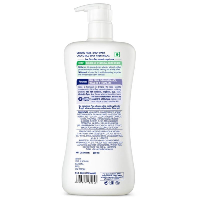 Chicco Baby Moments 0M+ No-Tears Mild Body Wash 500ml - Relax