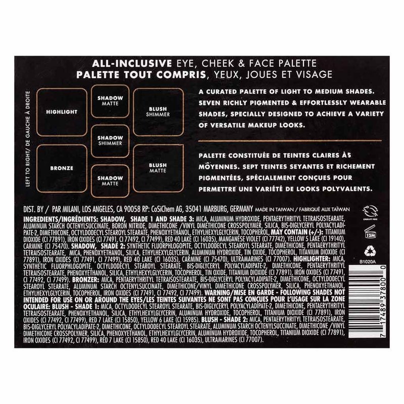 Milani Cosmetics All-Inclusive Eye, Cheek & Face Palette -110 Light To Medium